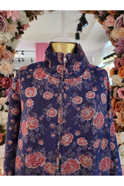 Kayra çicek desenli ceket lacivert