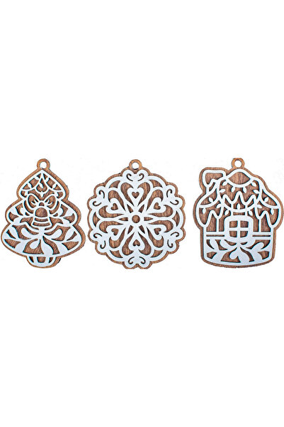 OEM Set 3 globuri de Craciun HH918 din Lemn Model Turta dulce