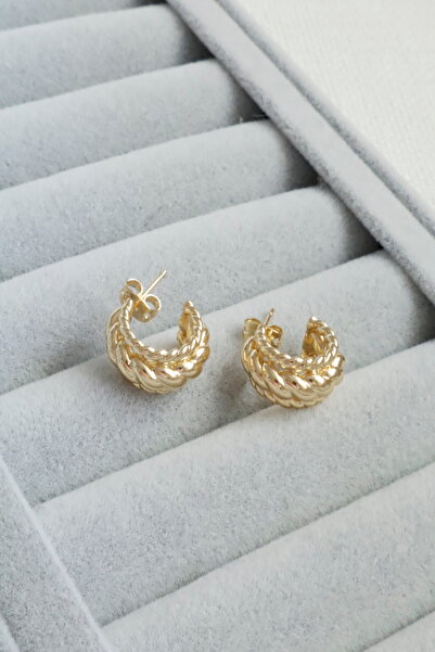 DEMOKAN Kadın Küpe Kararmaz 14k Renk Vip Seri Burgu Örgü Yarım Halka Küpe