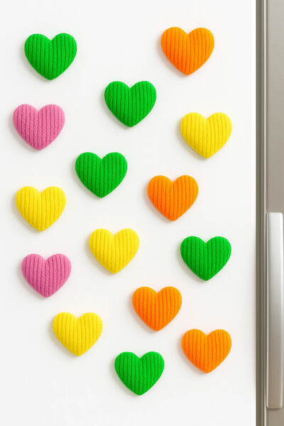 expres hediye Kalpli Buzdolabı Magneti, 5 Adet Büyük Boy Kalp Magnet, Kalp Şe...