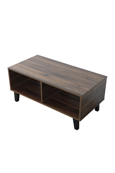 BAITY Coffee Table with Base and 2 Storage Shelves, Malaysian Wood - Brown, 92*43*46.5 cm