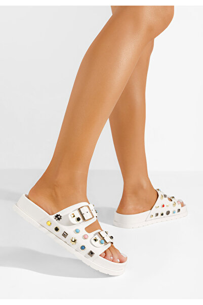 B T Shoes Bílé dámské pantofle Volucia