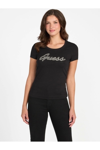Guess Hot γυναικείο μπλουζάκι μαύρο με λεπτή εφαρμογή W5YI16J1314-JBLK