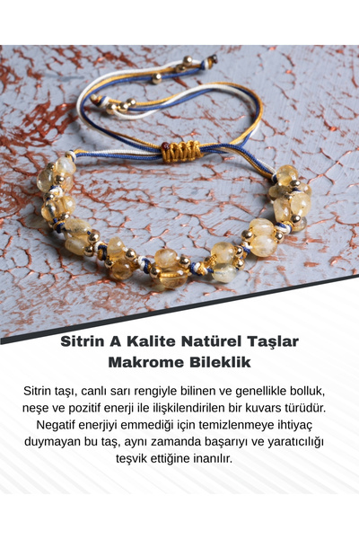 Saff Doğal Taş Citrine a Quality Natural Stones Macrame Bracelet
