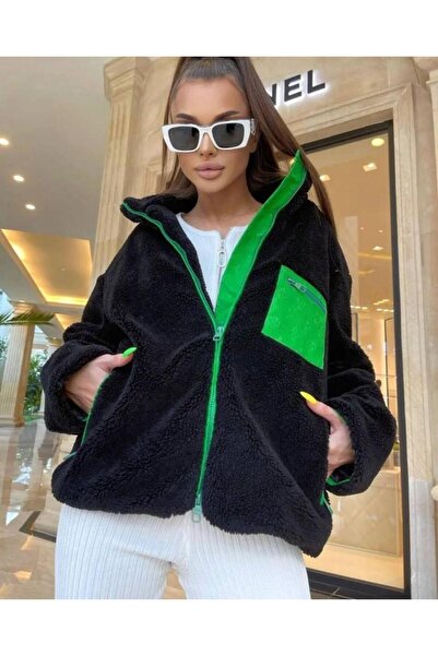 Aesco Γυναικείο μακρυμάνικο πολύχρωμο βελούδινο παλτό με λεπτομέρεια τσέπης κ...