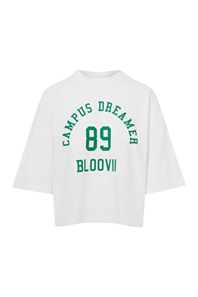 Bloovii Women's T-Shirt Boxy Top College Style Oversize Relaxed Fit | Kayci