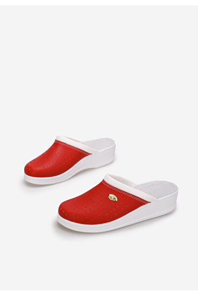 B T Shoes Červené dámské dřeváky Milanca V3