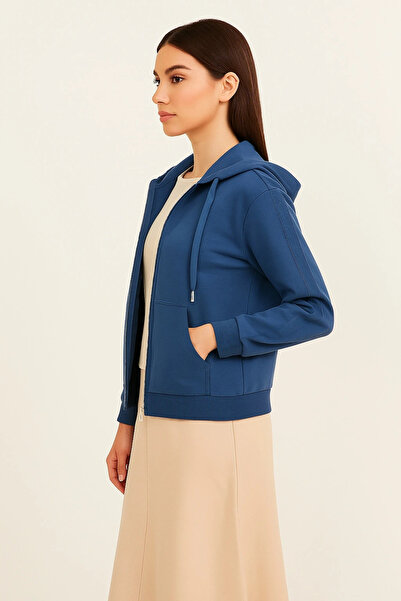 Guess New Hooded Kadın Mavi Scuba Sweatshirt W5YQ05KBYE2-G7J6