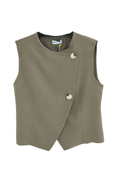 Ecenin Favorileri Linen Blend Two-Button Asymmetrical Women's Vest