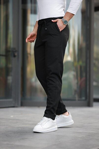 Asil Acar Home بنطال رياضي من القماش القطني المحبوك بخصر مزدوج الساق للرجال