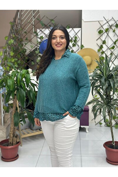 Punta Otantik Nc516020 Italian Leopard Pattern Scarf Men's Collar Sweater Turquoise