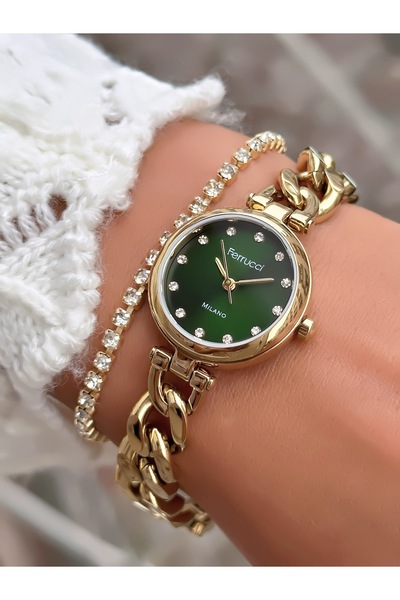 Ferrucci ساعة يد نسائية بسلسلة فولاذية 25 ملم مع علبة صغيرة مقاومة للماء حتى 3 وحدات ضغط جوي مع ضمان لمدة عامين