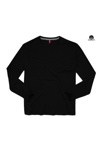 Cottonland Men's Colbert Long Sleeve O Neck Unprinted Flowy Combed Cotton T-Shirt Black