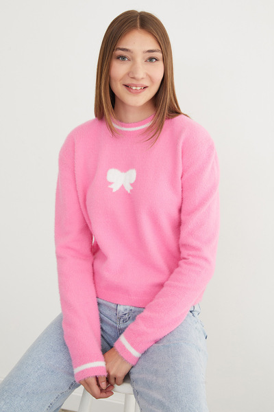 Fulla Moda Πουλόβερ με γενειοφόρο λαιμόκοψη με σχέδιο κορδέλας