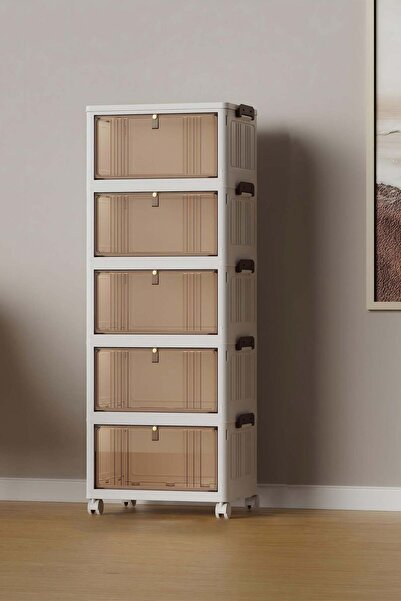 Concept Home أدراج تخزين بلاستيكية قابلة للطي مع عجلات، 5 طبقات 94x28x40 سم