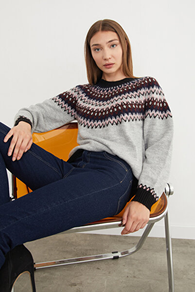 Fulla Moda Patterned Crew Neck Knitwear Sweater