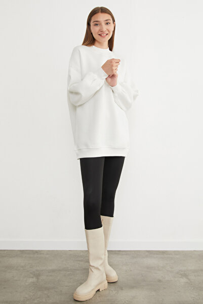 Fulla Moda 3 Yarn Basic Crew Neck Oversize Sweatshirt