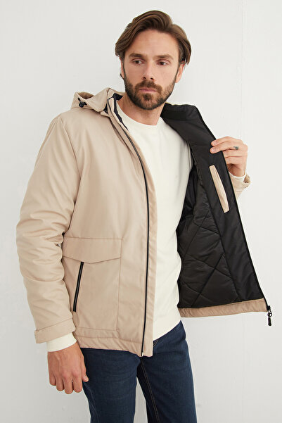 Fulla Moda Μπουφάν με με τύπωμα τσέπες με φερμουάρ με κουκούλα