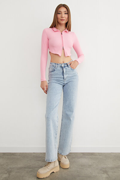 Fulla Moda Double Zipper Polo Collar Blouse