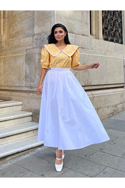 KÜÇÜĞÜM BUTİK White Flared Poplin Skirt