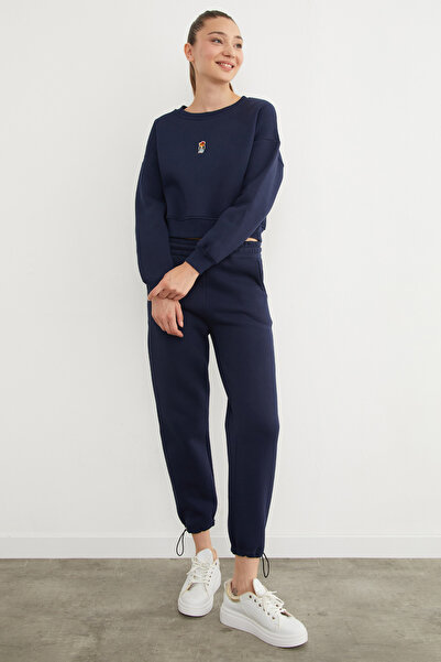 Fulla Moda 3-ниткова вишивка ведмедик на велосипедному комірі світшоту