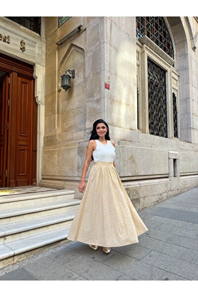 KÜÇÜĞÜM BUTİK Yellow Crispy Floral Poplin Flared Skirt