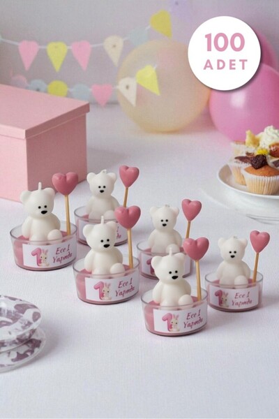 BERFUĞ KIRAN 100 ADET BALONLU AYICIKLI HEDİYELİK MUM PEMBE