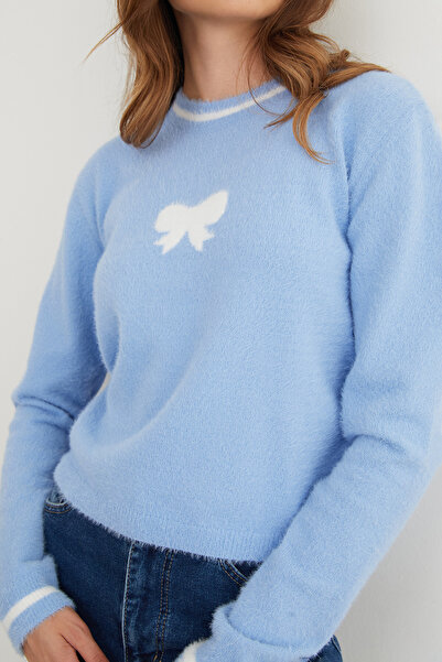 Fulla Moda Pulover cu guler rotund cu model panglică