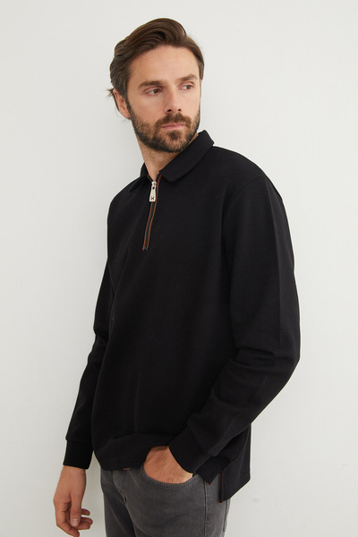 Fulla Moda Βασικό φούτερ με μισό φερμουάρ με λαιμόκοψη πόλο