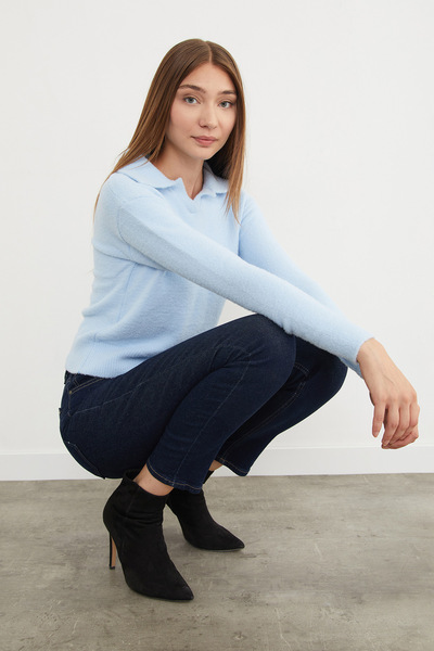 Fulla Moda Βασικό πουλόβερ με γιακά πουκάμισου και γένια