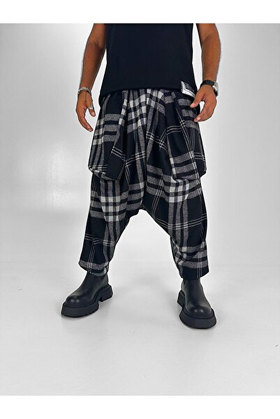 Superbluemexico Unisex Jakar Ekose Desenli Avangard Balon Cepli Şalvar Pantolon