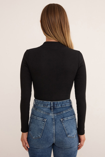 Fulla Moda Ribbed High Neck Snap Fastener Bodysuit