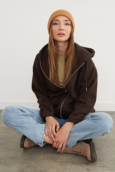 Fulla Moda Βασικό φούτερ με κουκούλα με φερμουάρ