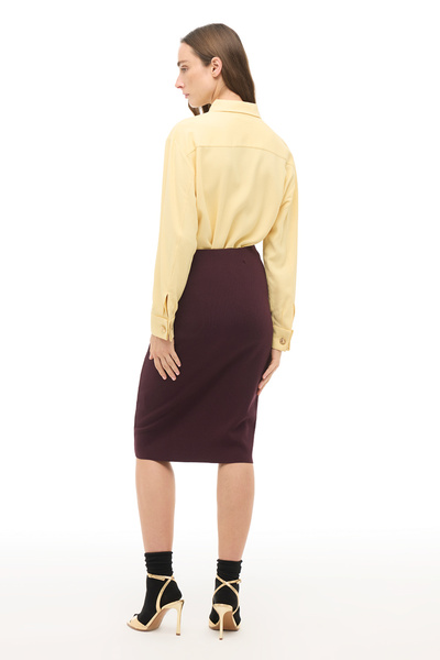 Perspective Burgundy High Waist Knee Length Knit Skirt