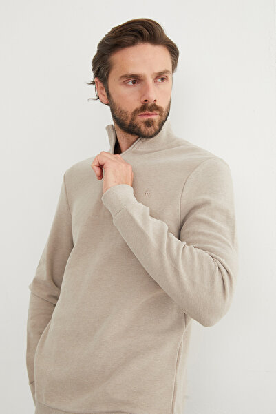 Fulla Moda Fitilli Dik Yaka Yarım Fermuarlı Sweatshirt