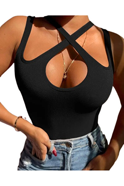 OEM Γυναικείο μαύρο T-shirt, - ραβδωτό υλικό, μοντέρνο και σέξι στυλ S-M