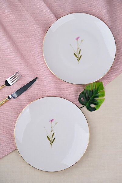 tabakevi Tabak Evi Porcelain Natura Broadcloth Gold Gilded Cake Plate 20.50cm 2 Pcs