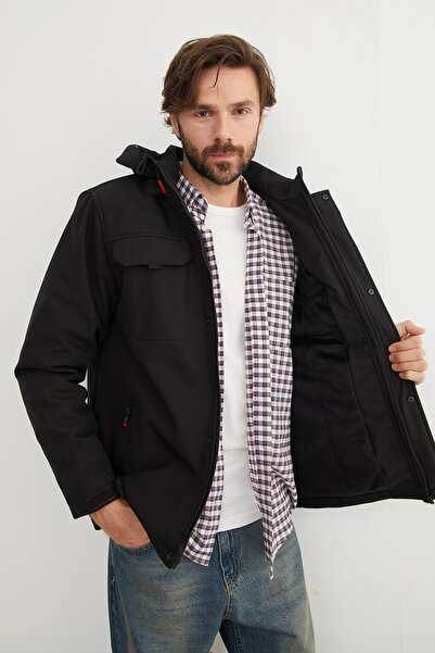 Fulla Moda Diving Fabric Snap Button Hooded Jacket