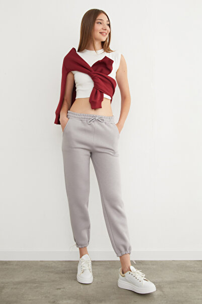 Fulla Moda Φούτερ Jogger με 3 κλωστές, ελαστική μέση και πώματα στα πόδια