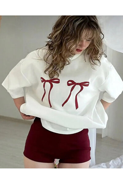 shidumanlar Unisex Men/Women Ribbon Burgundy Colored Custom Printed Oversize Crew Neck T-Shirt