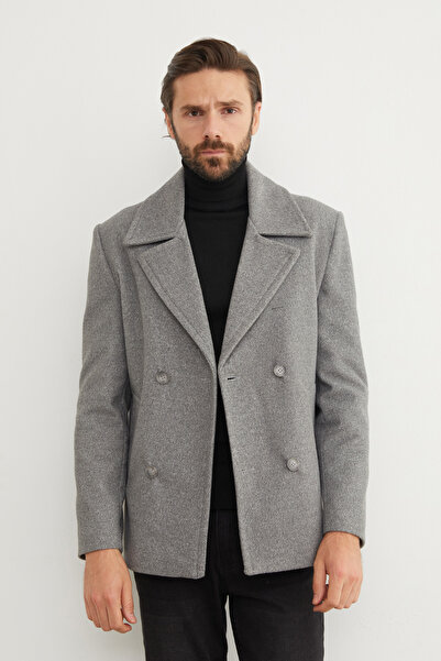 Fulla Moda Düğmeli Kruvaze Yaka Kaşe Kaban