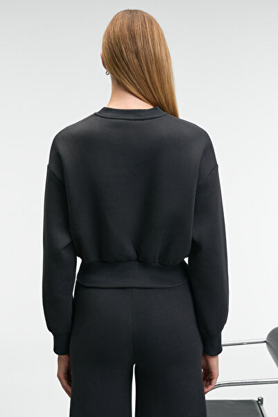 GRIMELANGE Karalis Women's Cotton Crew Neck Crop Anthracite Sweatshirt