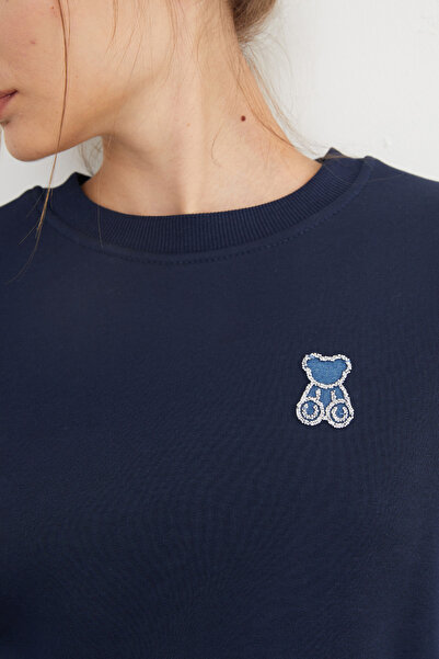 Fulla Moda 3-ниткова вишивка з каменями, світшот з вишивкою ведмедика