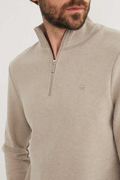 Fulla Moda Fitilli Dik Yaka Yarım Fermuarlı Sweatshirt