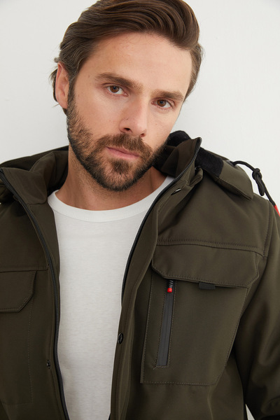 Fulla Moda Diving Fabric Snap Button Hooded Jacket