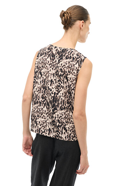 Perspective Brown U-Neck Strap Leopard Blouse