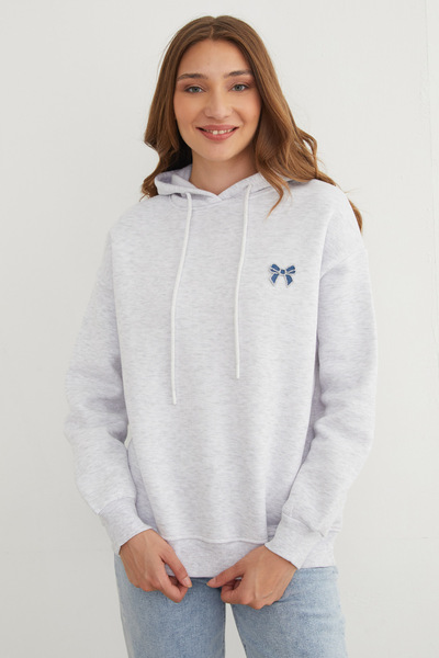 Fulla Moda Φούτερ με κουκούλα με κεντημένο φιόγκο με 3 κλωστές