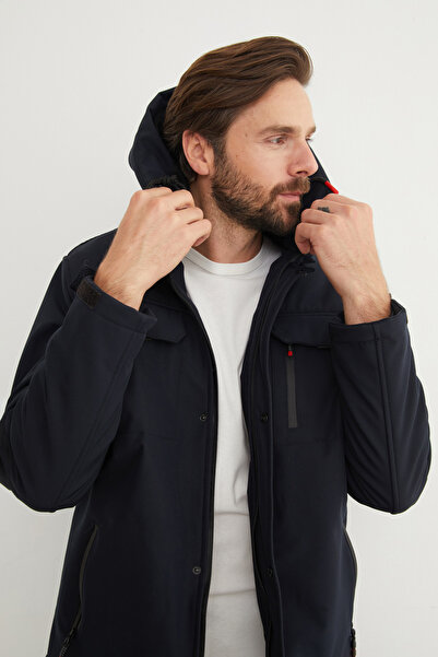 Fulla Moda Diving Fabric Snap Button Hooded Jacket