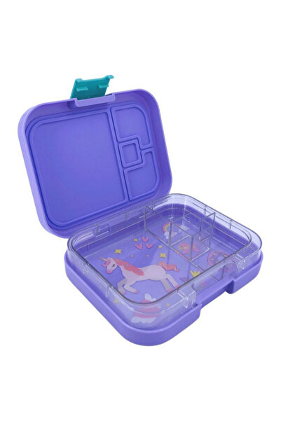 TINY WHEEL صندوق غداء بنتو بتصميم يونيكورن للأطفال، مكون من 4 أقسام