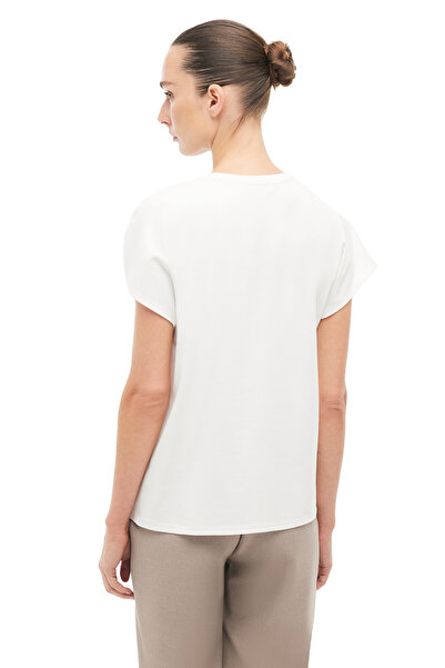 Perspective 100% Cotton Ecru Shoulder Detail T-Shirt